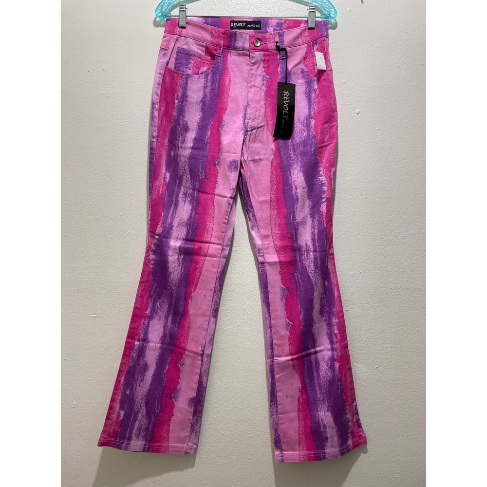 Revolt pink purple brush stroke Y2K abstract flare jeans size 13/14